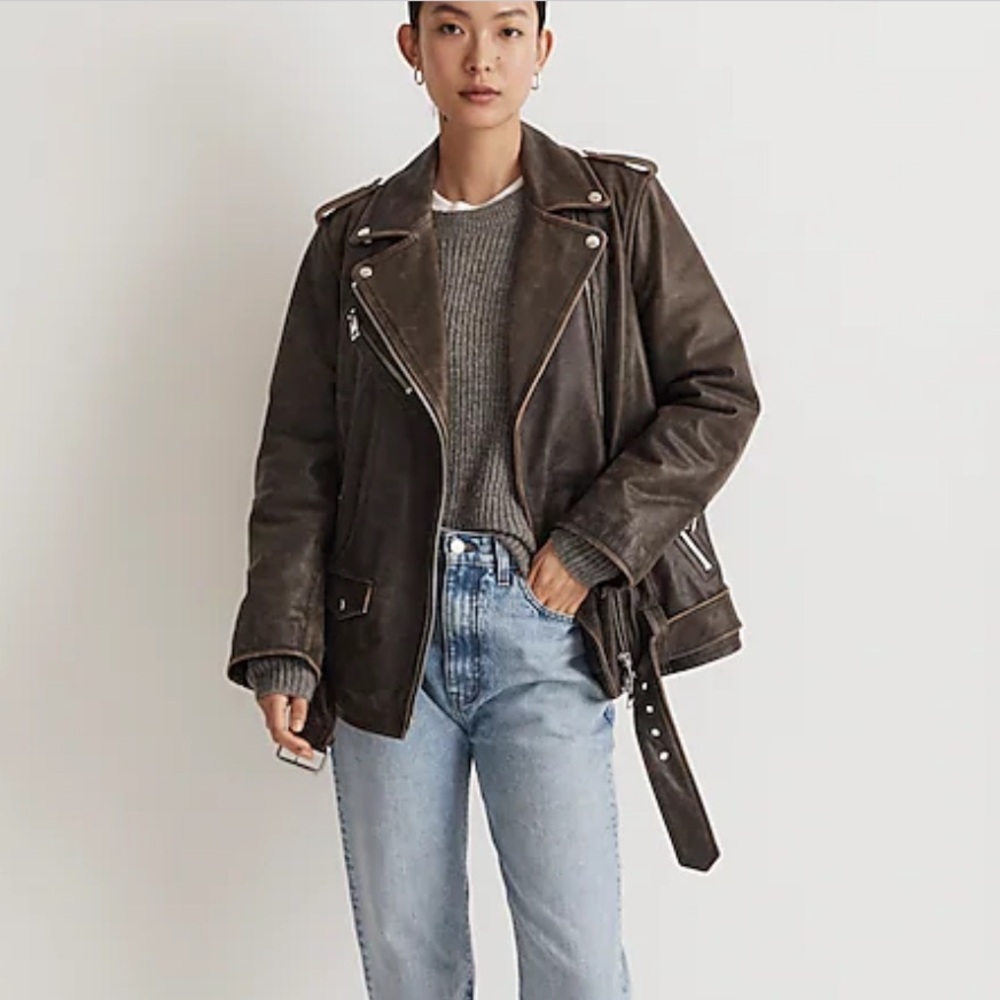 Madewell distressed leather oversized motorcycle jacket